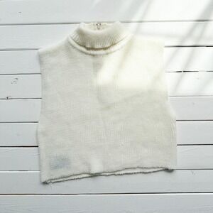 Specialty House 70s vtg cream cropped turtleneck‎ sleeveless sweater vest size S